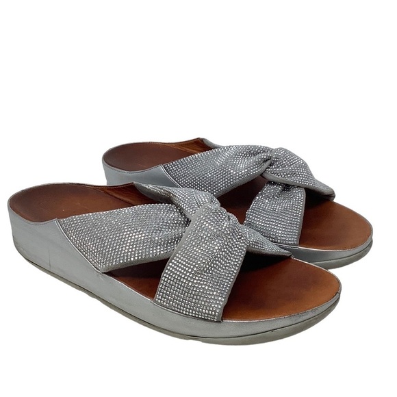 FitFlop Twiss Crystal Silver Slide Sandals Size 11 - Picture 1 of 13
